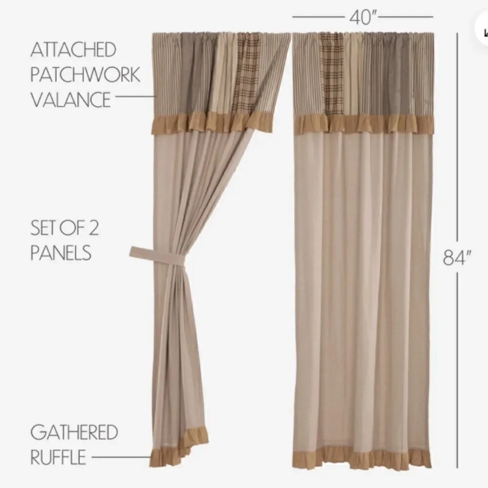 Farmhouse Curtain Set Country Cottage Panels Cotton Fabric Ruffled Patchwork